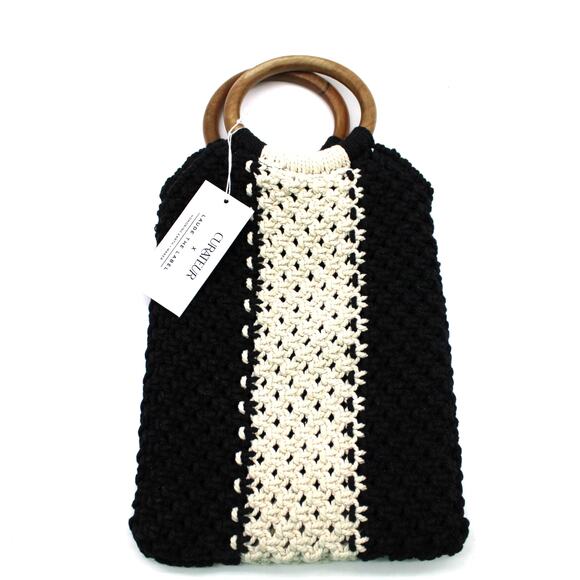 NEW Curateur x Laude The‎ Label Gabby Mini Macrame Bag Black Cream Hippie Boho - Picture 1 of 5